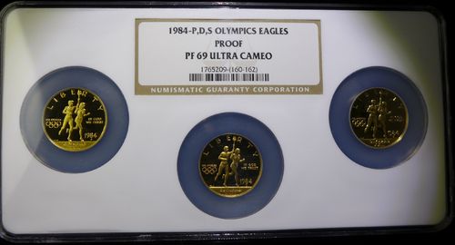 1984-P,D,S Olympics Gold $10 Eagles Proof NGC PF69 Ultra Cameo