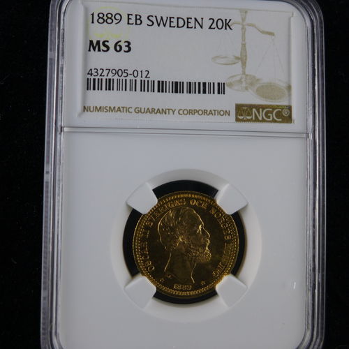 1889 EB SWEDEN Gold 20 Kronor NGC MS63