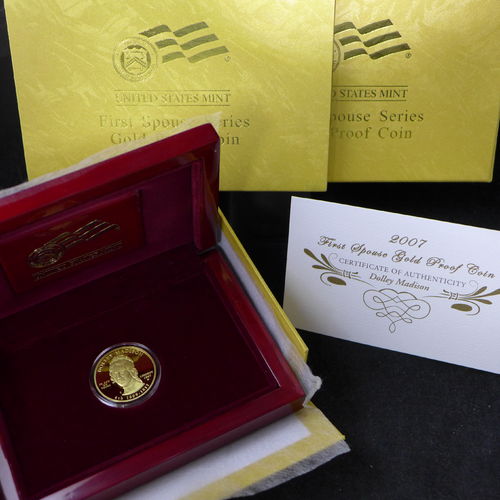 2007 W $10 First Spouse "Dolly Madison" 1/2 oz Fine Gold Proof Coin (with Box & COA)