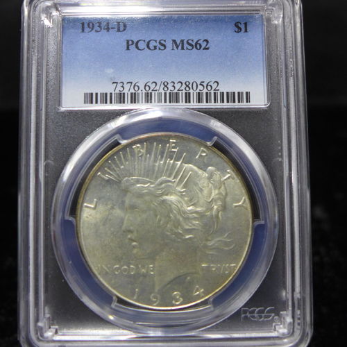 1934 D Peace Silver Dollar PCGS MS62