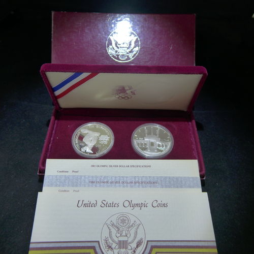 1983-1984 Olympic 2 Piece Proof Commemorative Silver Dollars
