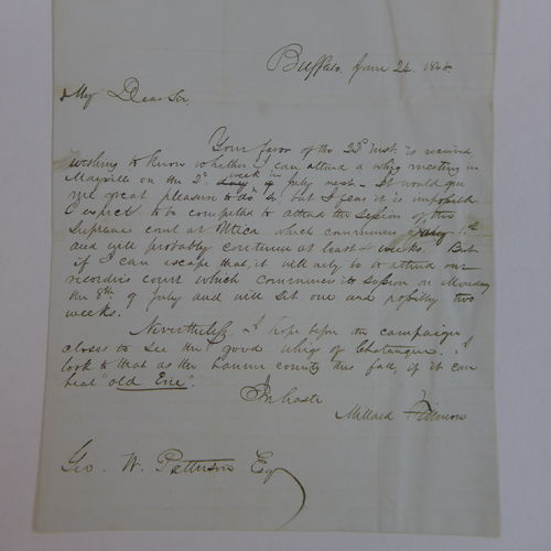 13th US President Millard Fillmore - Signed Letter - Buffalo June 24, 1844