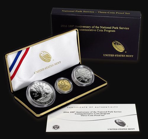 2016 3 Coin Gold & Silver 100th Anniversary of the National Park Service Proof Set (Box & COA)