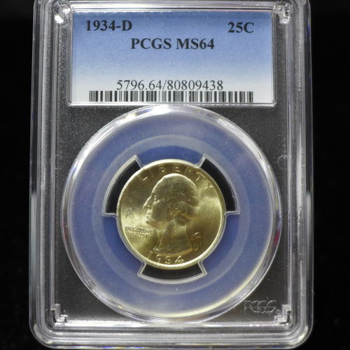 1934 D Washington Silver Quarter PCGS MS64