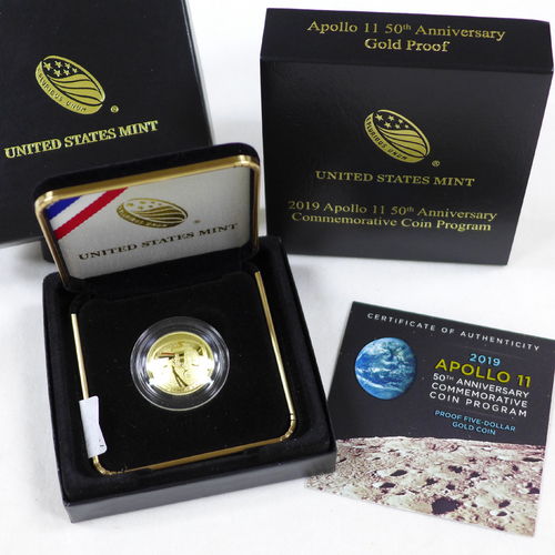 2019 Apollo 11 $5 Proof Gold Coin 8.359g 90% Gold