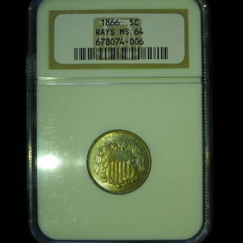 1866 Shield Nickel with Rays NGC MS64