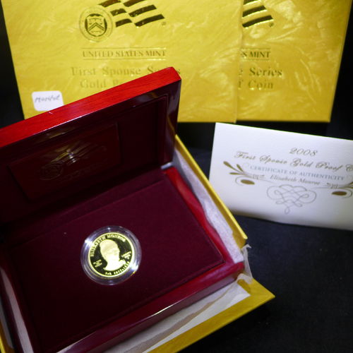 2008 W $10 First Spouse "Elizabeth Monroe" 1/2 oz Fine Gold Proof Coin (with Box & COA)