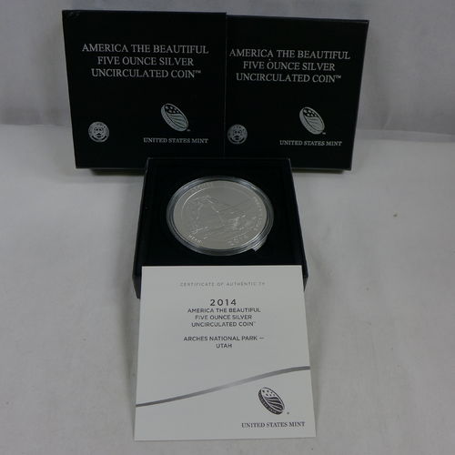 2014 ATB 5 oz Silver Uncirculated Coin NR3 Arches National Park Utah