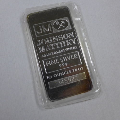 Johnson Matthey  10oz 999+ Silver Bar in plastic