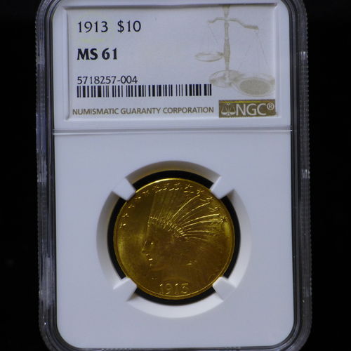 1913 $10 Gold Indian Head NGC MS61