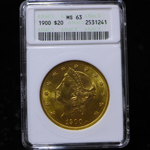 1900 $20 Gold Double Eagle ANACS MS63
