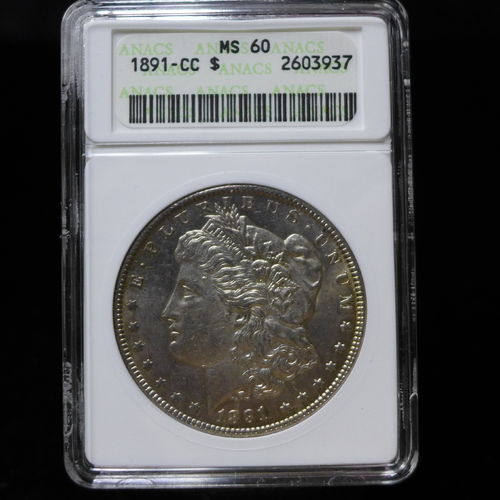1891 CC Morgan Silver Dollar ANACS MS60