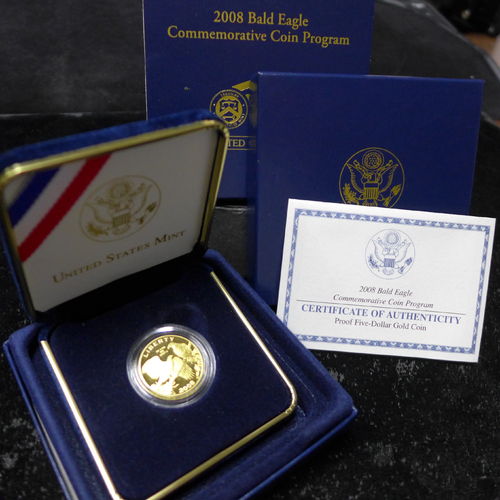 2008-W Gold $5 Commem Bald Eagle Proof (w/Box & COA)